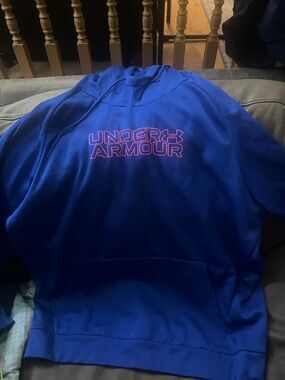 Under Armour Blue Pullover Hoodie with Pink Logo